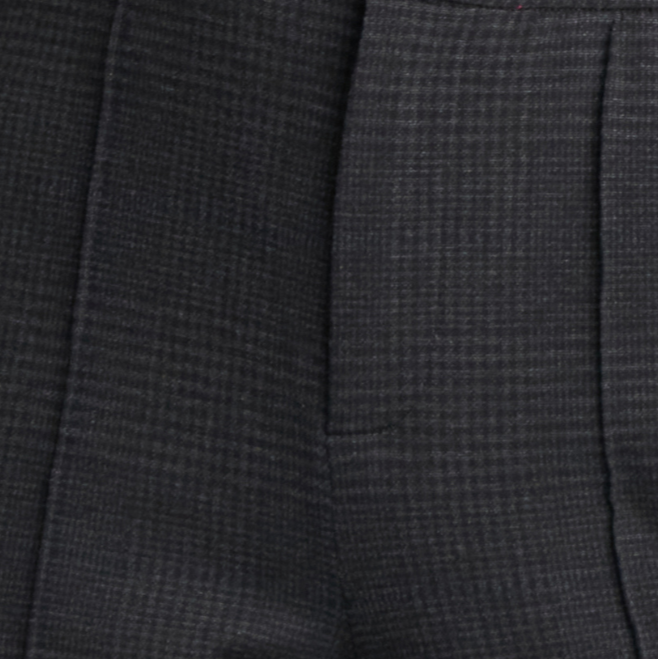 Close up shot of plaid stretch knit pants by Ala von Auersperg for fall 2022