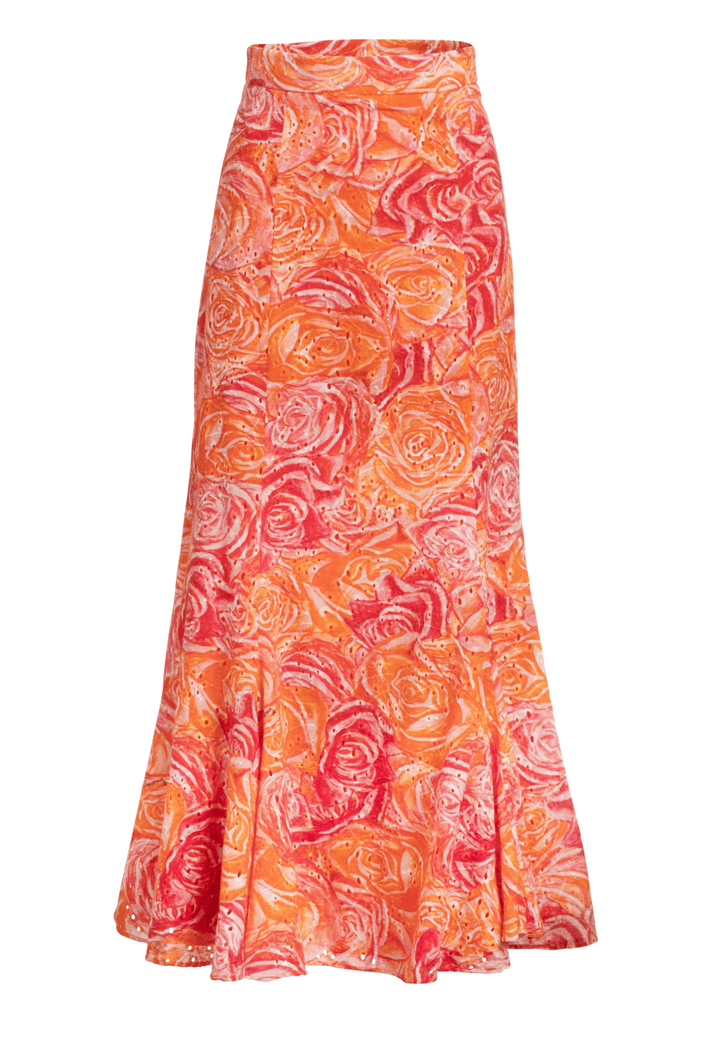 rose printed cotton eyelet long peasant skirt  by Ala von Auersperg for spring summer 2022