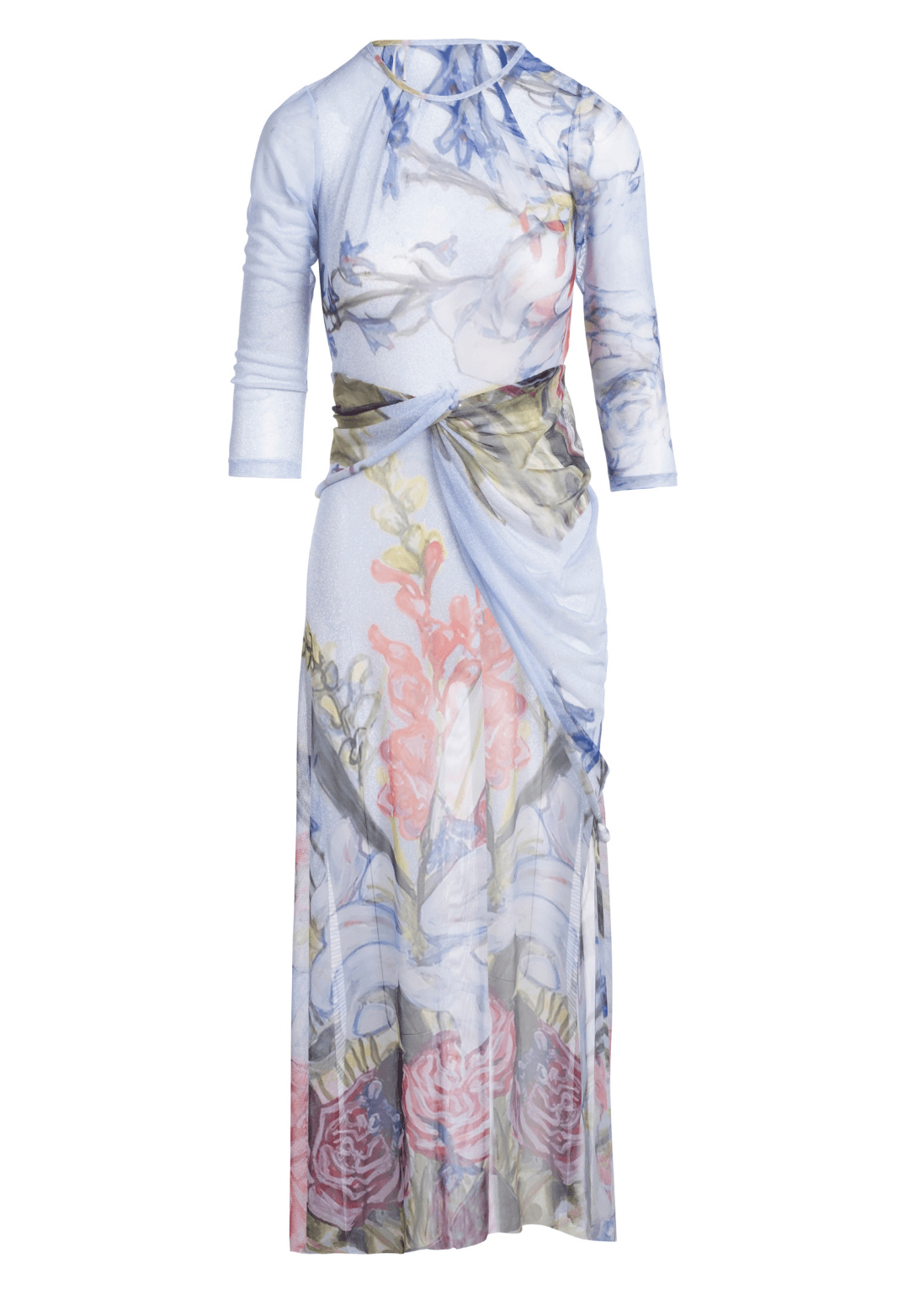 sheer mesh asymmetrical floral bouquet printed topper by Ala von Auersperg for spring summer 2022