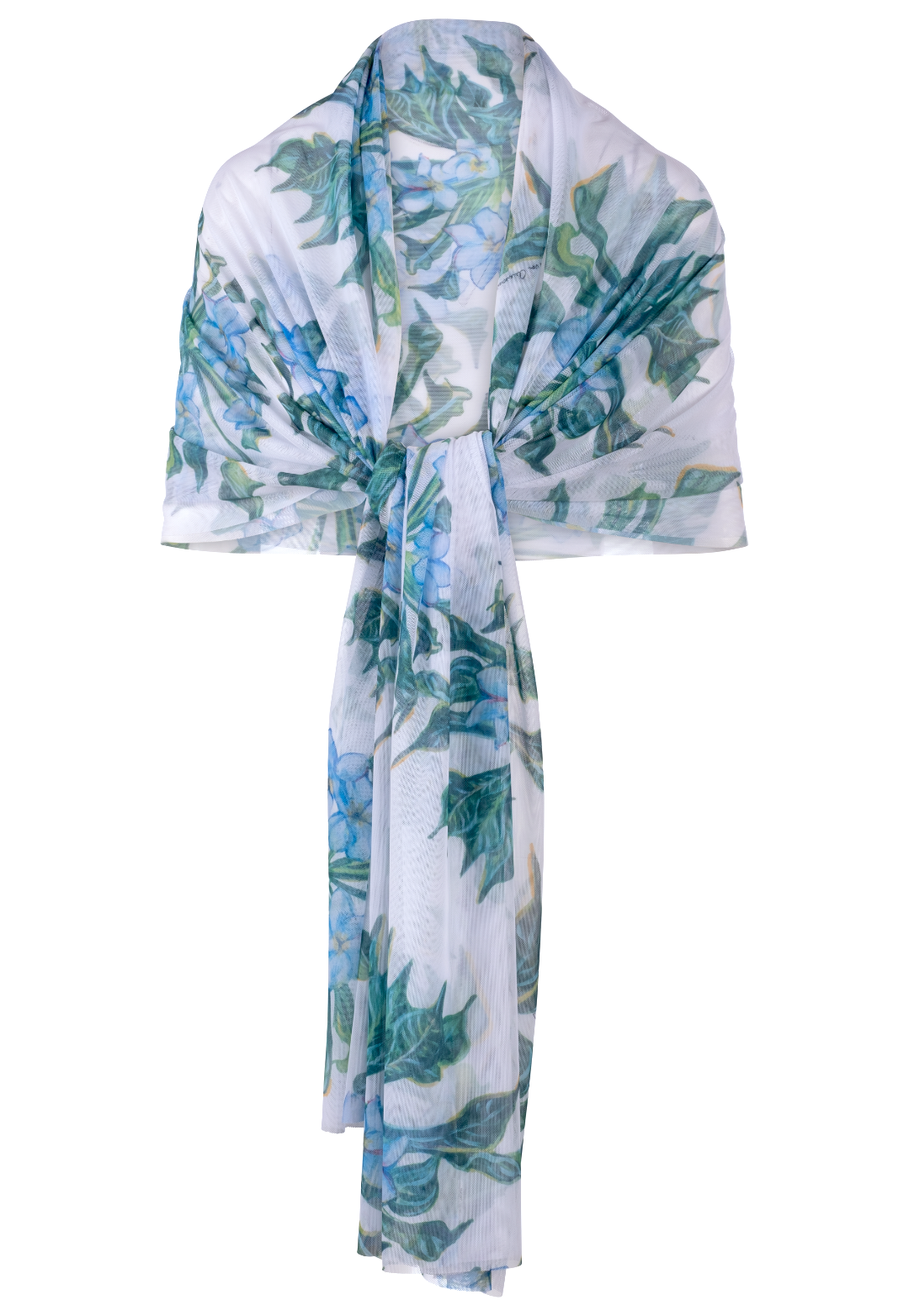 Women's mesh gala wrap shawl in printed mock coffee by Ala von Auersperg