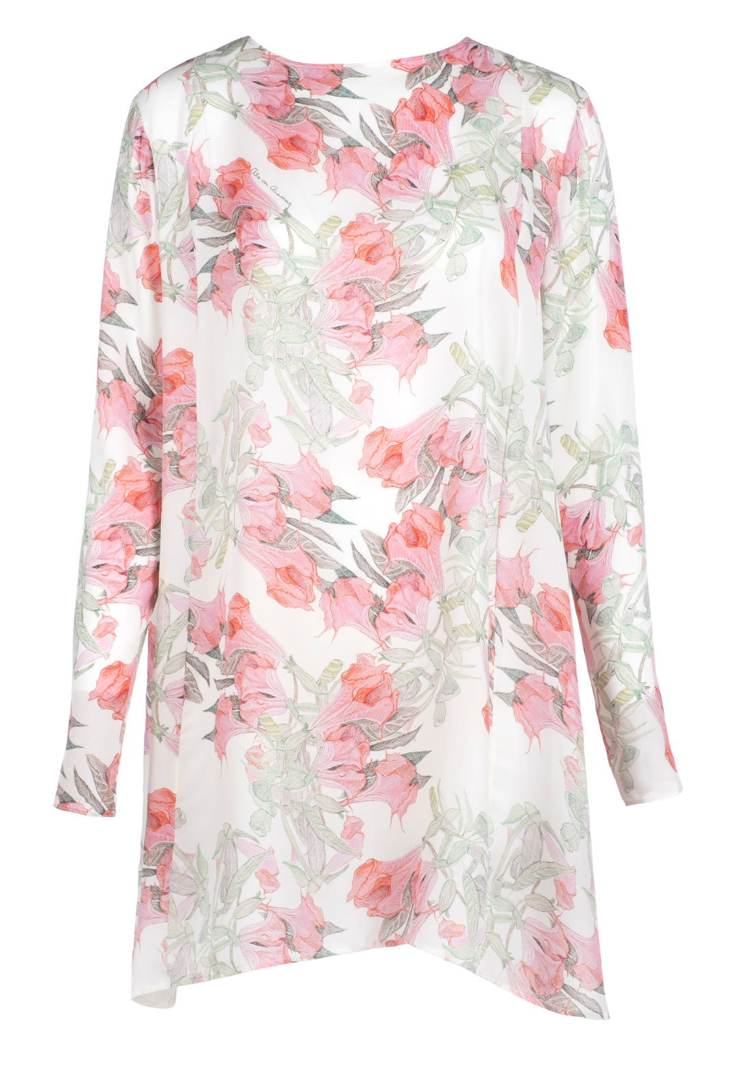 short flower printed silk cocktail dress with long sleeves by Ala von Auersperg for spring summer 2022