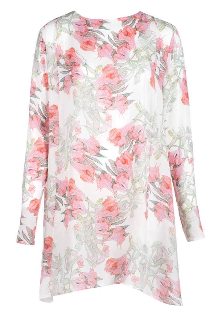 short flower printed silk cocktail dress with long sleeves by Ala von Auersperg for spring summer 2022