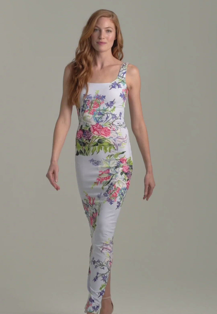 Caterina Long Stretch Knit Dress in Southern Bouquet