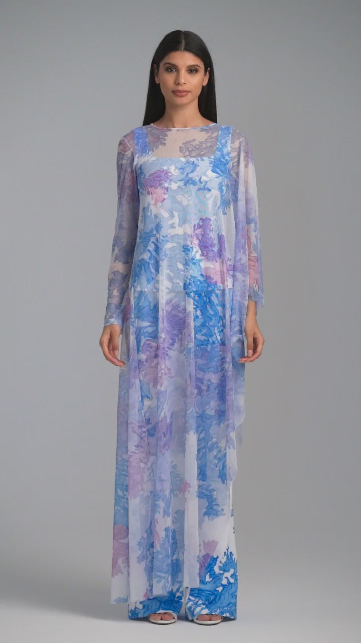 Rachel Sheer Mesh Poncho in Live Coral