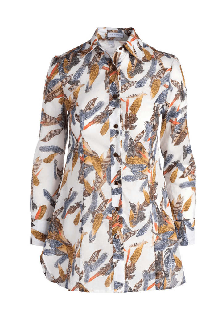 Cotton feather printed shirt by designer Ala von Auersperg