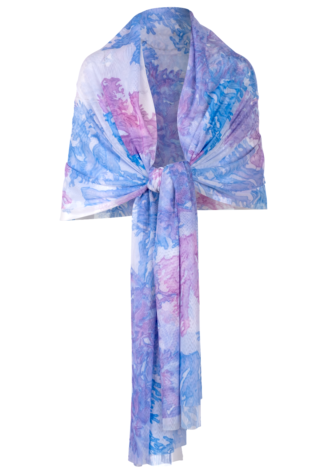 Women's mesh wrap shawl in coral printed mesh by Ala von Auersperg