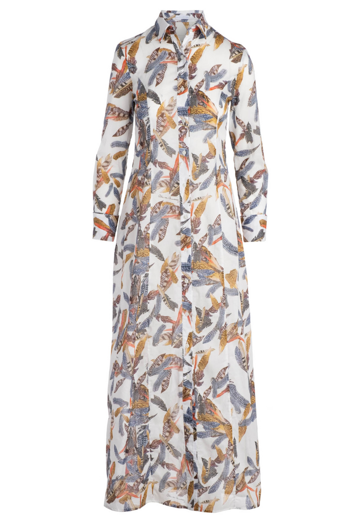 Feather printed cotton shirtdress by Ala von Auersperg 