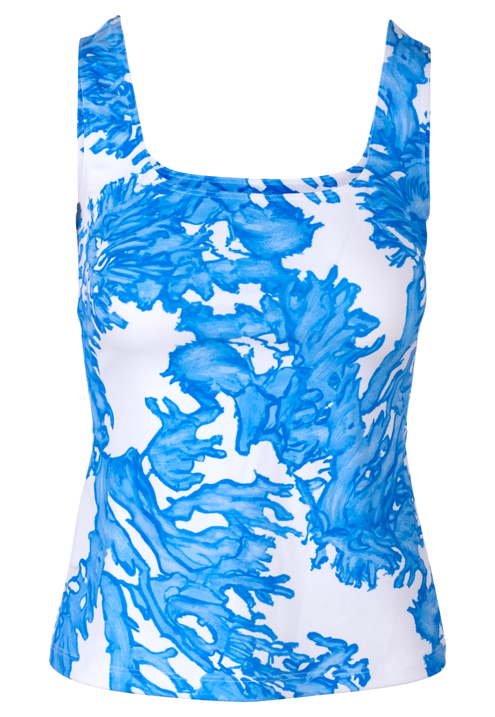 Caterina Stretch Knit Tank Top in Blue Coral with square scoop neckline