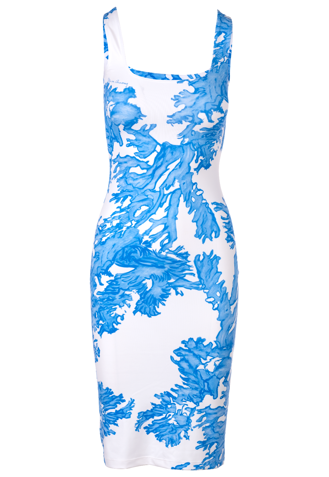 Women's blue and pink nautical coral stretch knit mini dress