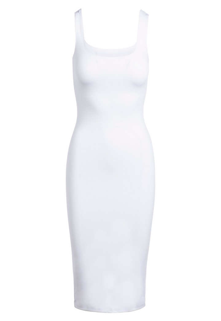 Caterina Short Dress in solid white stretch knit fabric