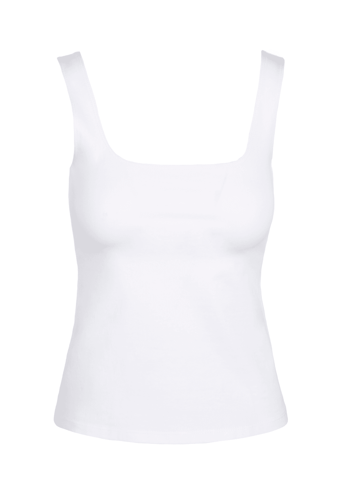 Caterina white Italian stretch cotton tank top with square scoop neckline on white background