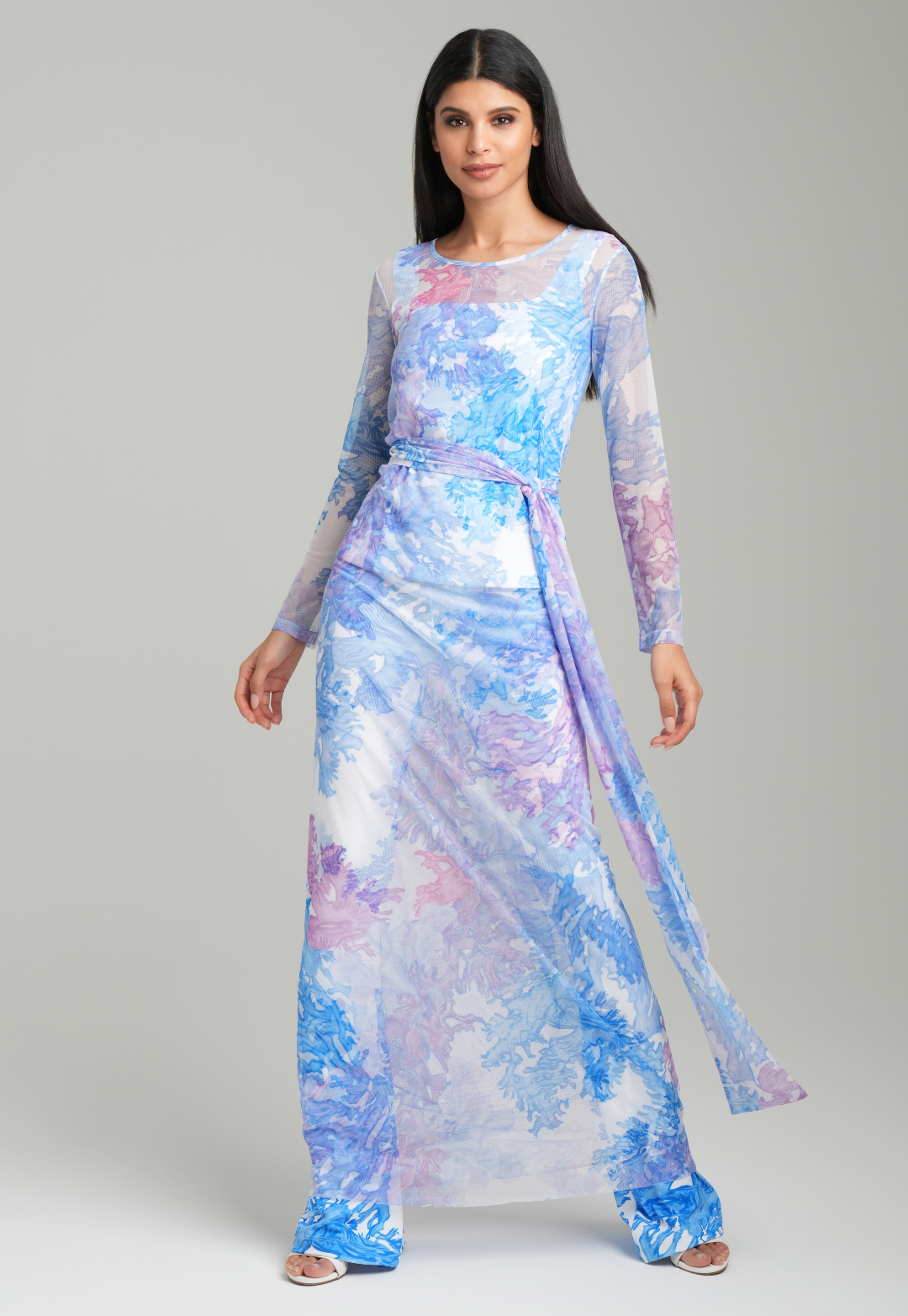 Elaine Blue Coral flare pants styled with coordinating separates