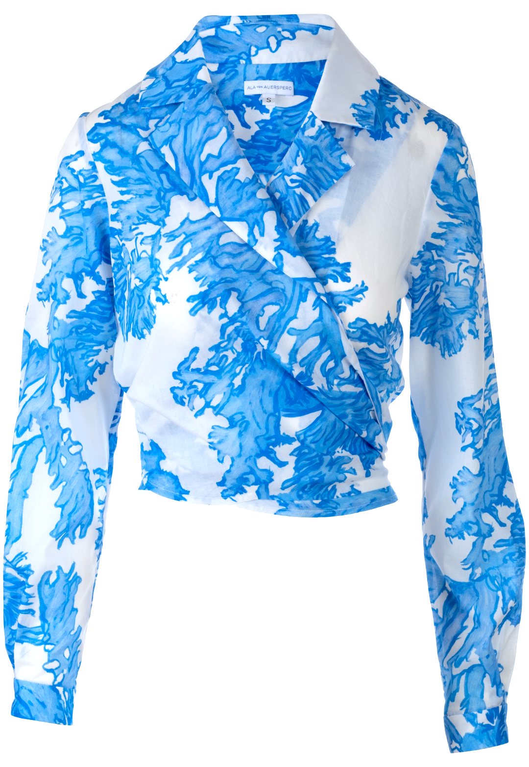 Phoebe blue coral print cotton wrap top styled with coordinating separates